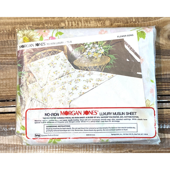 Vintage 1970s New Old Stock Morgan Jones Double Flat Sheet Flower Daisy Muslin - Picture 10 of 11